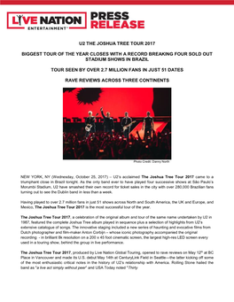 U2 the Joshua Tree Tour 2017 Biggest Tour of the Year