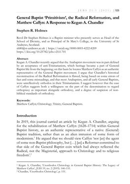 General Baptist 'Primitivism', the Radical Reformation, and Matthew Caffyn: a Response to Kegan A. Chandler