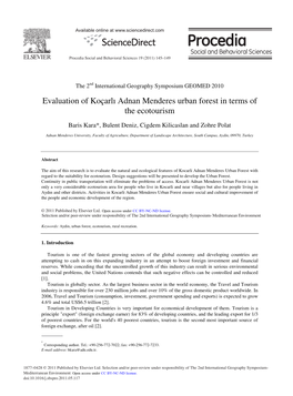 Evaluation of Koçarlı Adnan Menderes Urban Forest in Terms of the Ecotourism