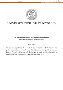 This Is an Author Version of the Contribution Published On: Questa È La Versione Dell’Autore Dell’Opera