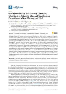 “Militant Piety” in 21St-Century Orthodox Christianity: Return to Classical Traditions Or Formation of a New Theology of War?