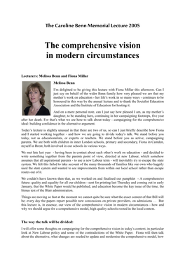 The Comprehensive Vision in Modern Circumstances