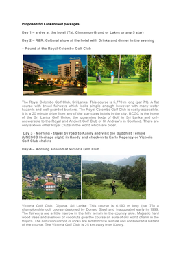 Proposed Sri Lankan Golf Packages Day 1 – Arrive at the Hotel