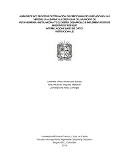 Análisis De Los Procesos De Titulación De Predios Baldíos Ubicados En