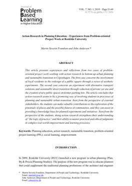 Action Research in Planning Education – Experiences from Problem-Oriented Project Work at Roskilde University