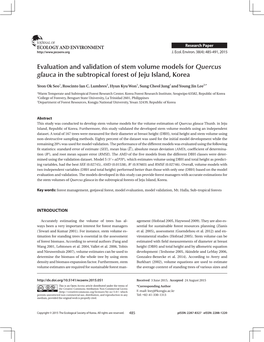 Evaluation and Validation of Stem Volume Models for Quercus Glauca in the Subtropical Forest of Jeju Island, Korea