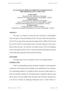 An Analysis of Crime Occurrences in Fort Range of Tiruchirappalli City, Tamil Nadu