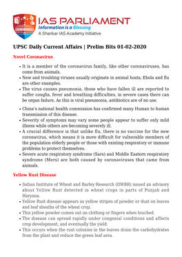 UPSC Daily Current Affairs | Prelim Bits 01-02-2020