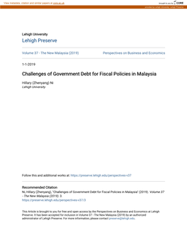 Challenges of Government Debt for Fiscal Policies in Malaysia