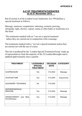 A-Z of TREATMENTS/THERAPIES As at 27 November 2012 Part II