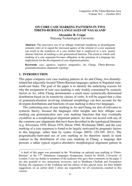 ON CORE CASE MARKING PATTERNS in TWO TIBETO-BURMAN LANGUAGES of NAGALAND* Alexander R