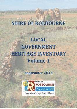 SHIRE of ROEBOURNE LOCAL GOVERNMENT HERITAGE INVENTORY I
