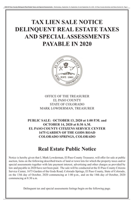 2020 Tax Lien Notice Delinquent Real Estate Taxes