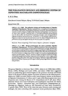 The Pollination Biology and Breeding System of Nepenthes Macfaklanei (Nepenthaceae)