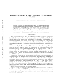 Arxiv:1908.03542V2 [Math.GT] 18 Sep 2020 on ∂M X Has the Advantage That Many Questions Can Be Reduced to Understanding These Intermediate Spaces