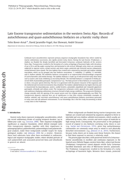 Late Eocene Transgressive Sedimentation in the Western Swiss Alps: Records of Autochthonous and Quasi-Autochthonous Biofacies on a Karstic Rocky Shore