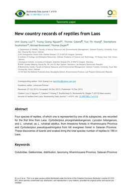 New Country Records of Reptiles from Laos