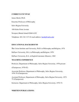 CURRICULUM VITAE James Hersh, Ph.D. Emeritus Professor Of