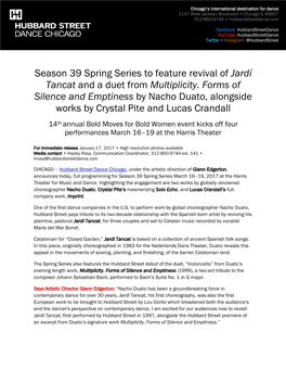 Season 39 Spring Series to Feature Revival of Jardí Tancat and a Duet from Multiplicity. Forms of Silence and Emptiness by Nach