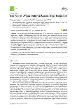 The Role of Orthogonality in Genetic Code Expansion