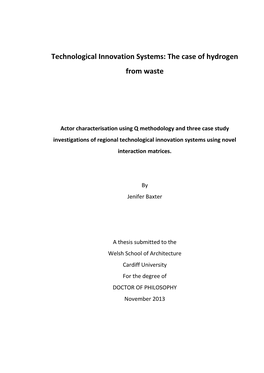 Technological Innovation Systems: the Case of Hydrogen from Waste