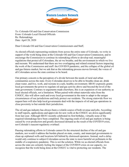 Colorado Oil and Gas Conservation Commission From: Colorado Local Elected Officials Re: Rulemakings Date: April 28, 2020