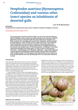 Pemphredon Austriaca (Hymenoptera: Crabronidae) and Various Other Insect Species As Inhabitants of Deserted Galls