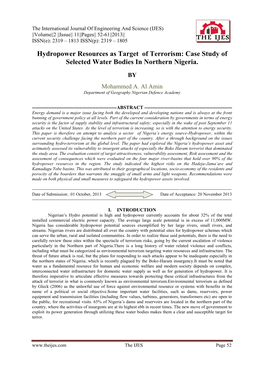 Hydropower Resources As Target of Terrorism: Case Study of Selected Water Bodies in Northern Nigeria