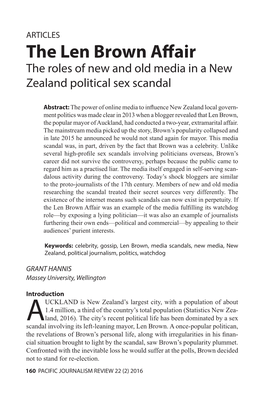 The Len Brown Affair the Roles of New and Old Media in a New Zealand Political Sex Scandal