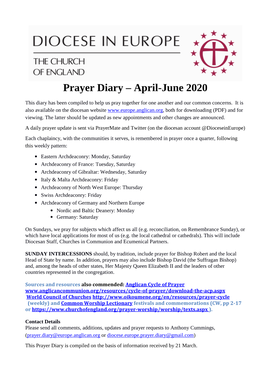 Prayer Diary – April-June 2020