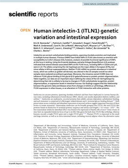 Human Intelectin-1 (ITLN1) Genetic Variation and Intestinal Expression