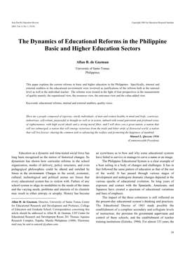 The Dynamics of Educational Reforms in the Philippine Basic and Higher Education Sectors