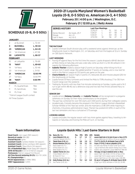 2020-21 Loyola Maryland Women's Basketball Loyola (0-9, 0-5 SOU