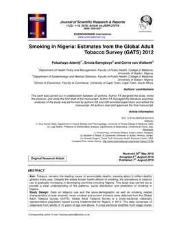 Smoking in Nigeria: Estimates from the Global Adult Tobacco Survey (GATS) 2012