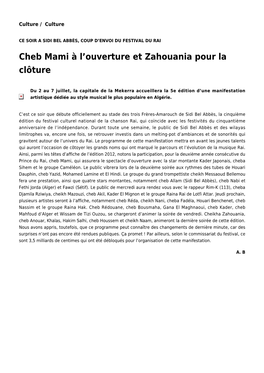 Cheb Mami À L'ouverture Et Zahouania Pour La Clôture