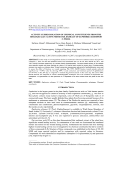 Activity Guided Isolation of Chemical Constituents from the Biologically Active Methanol Extract of Euphorbia Schimperi C