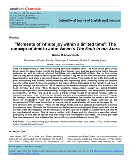 "Moments of Infinite Joy Within a Limited Time": the Concept of Time in John Green's the Fault in Our Stars