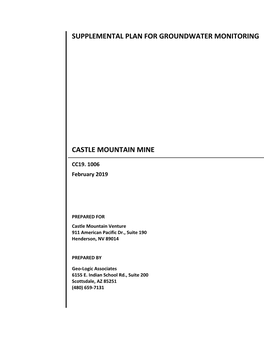 Supplemental Plan for Groundwater Monitoring