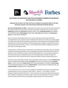 Hollywood Life Announces Their First Ever Gennext Honorees in Partnership with She Runs It & Forbes