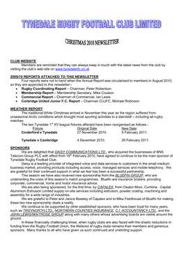 Tynedale Rugby Football Club Limited