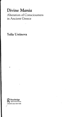 Divine Mania Alteration of Consciousness in Ancient Greece