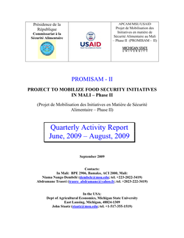 Quarterly Activity Report June, 2009 – August, 2009