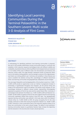 Identifying Local Learning Communities During the Terminal Palaeolithic in the Southern Levant: Multi-Scale