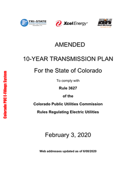 AMENDED 10-YEAR TRANSMISSION PLAN for the State of Colorado