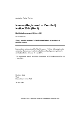 Nurses (Registered Or Enrolled) Notice 2004 (No 1)