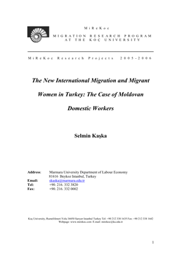 The New International Migration and Migrant Women in Turkey