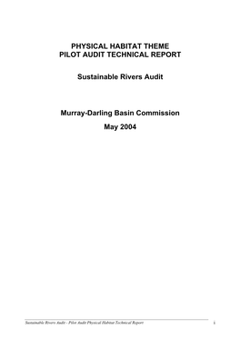 Sustainable Rivers Audit PHYSICAL