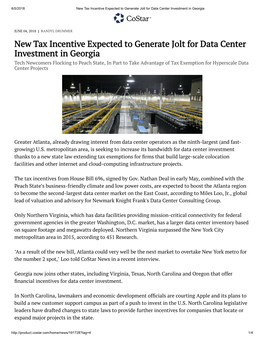 New Tax Incentive Expected to Generate Jolt for Data Center Investment in Georgia