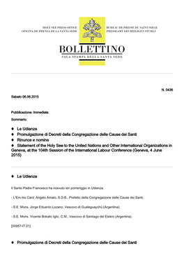 Le Udienze Promulgazione Di Decreti Della Congregazione Delle Cause