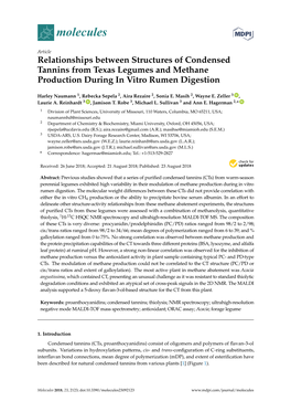 Relationships Between Structures of Condensed Tannins from Texas Legumes and Methane Production During in Vitro Rumen Digestion